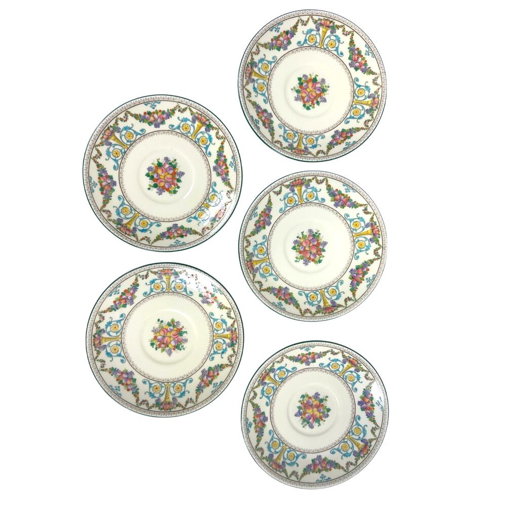 Antique Wedgwood Ventnor Enameled 6 3/8" Saucer for Soup Cup 1920's-Set of 5